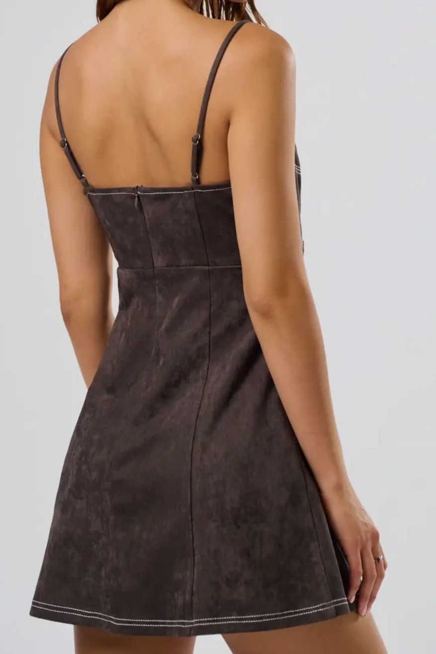 Strappy Suede Mini Dress with Embroidered Detail