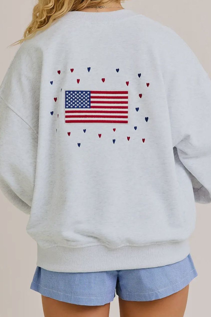 USA Oversized Long Sleeve Crew Neck