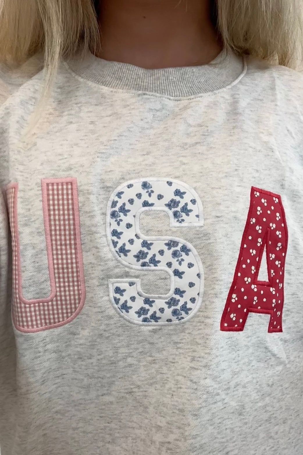 USA Patchwork Long Sleeve Crew Neck