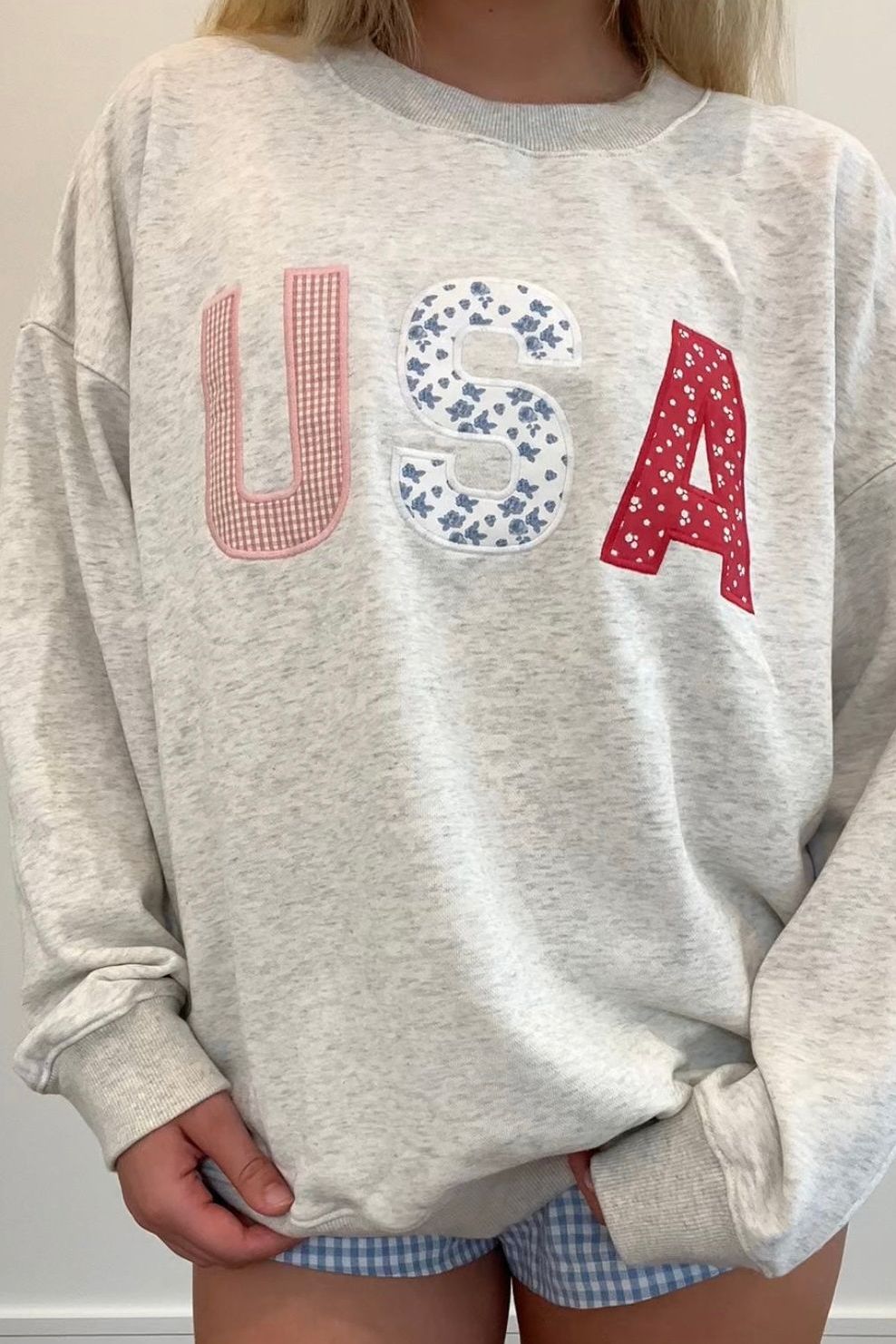USA Patchwork Long Sleeve Crew Neck