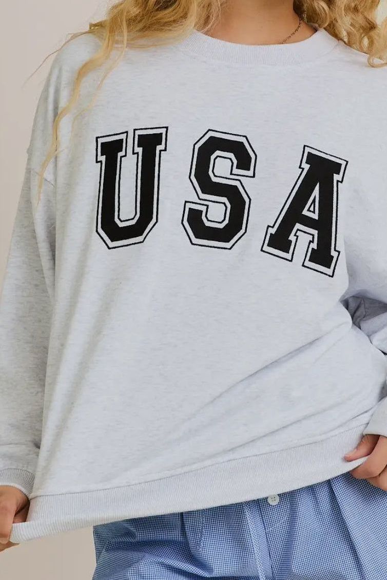 USA Oversized Long Sleeve Crew Neck