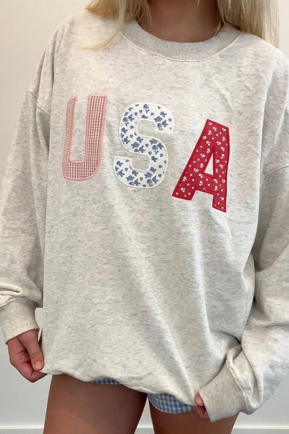 USA Patchwork Long Sleeve Crew Neck