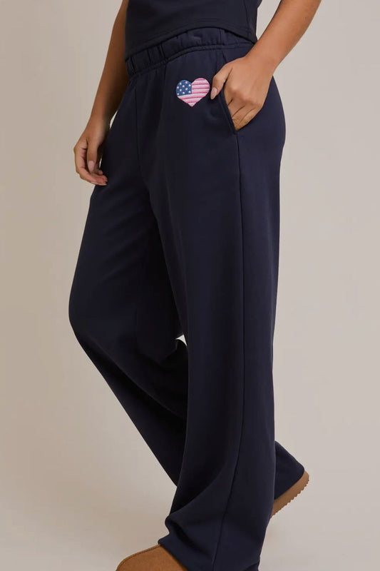 American flag heart straight leg sweatpants