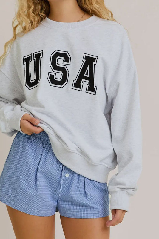 USA Oversized Long Sleeve Crew Neck
